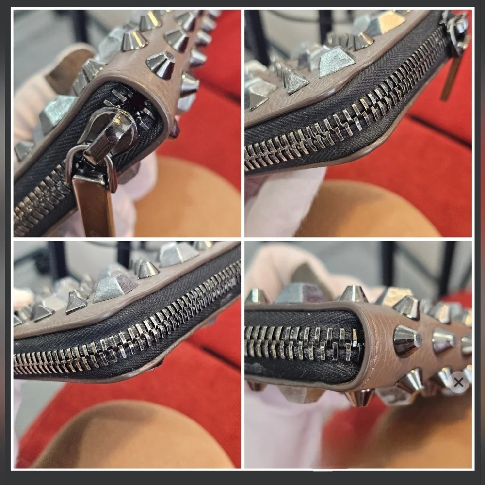 🤎Christian Louboutin Studded Panettone Zip-Around Wallet – Brown & Silver🩶 - Picture 5 of 15
